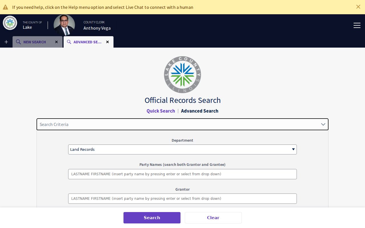 Lake County advanced deed search fields for previous residents research