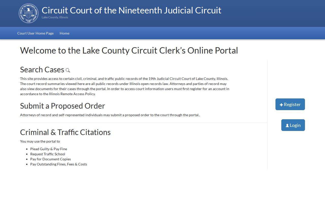 Lake County eCourt portal used for a Vernon Hills resident lookup