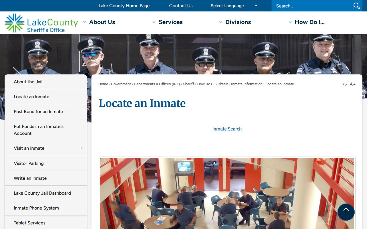 Lake County inmate location page used in a Vernon Hills name check