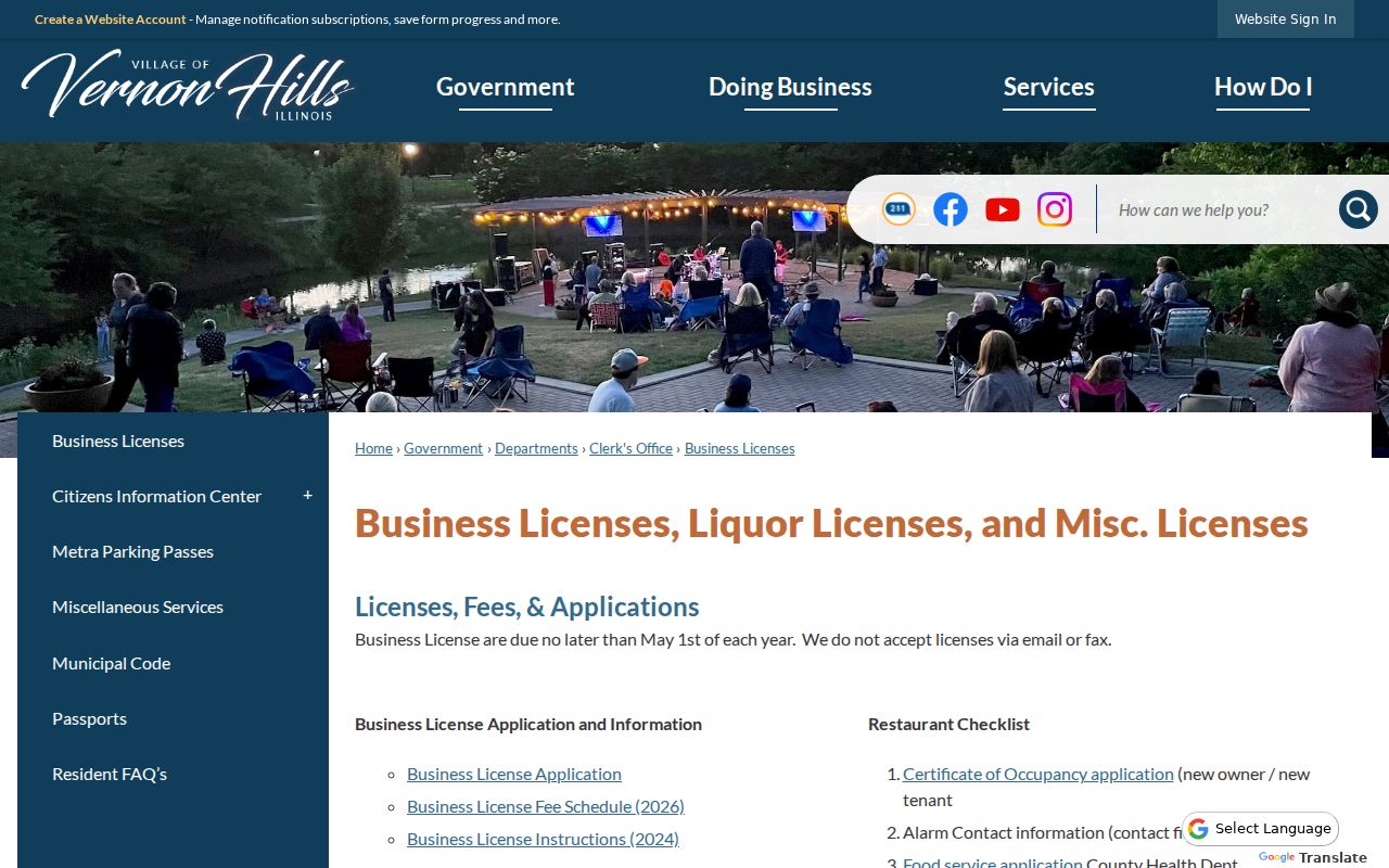 Vernon Hills business and occupancy forms relevant to address requests