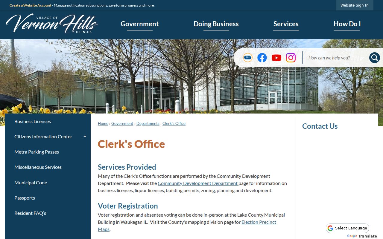 Vernon Hills Clerk's Office page for local address record routing