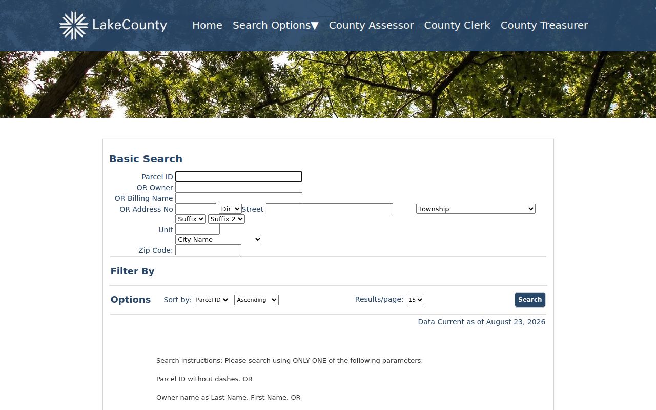 Lake County assessor ZIP search for Vernon Hills parcels
