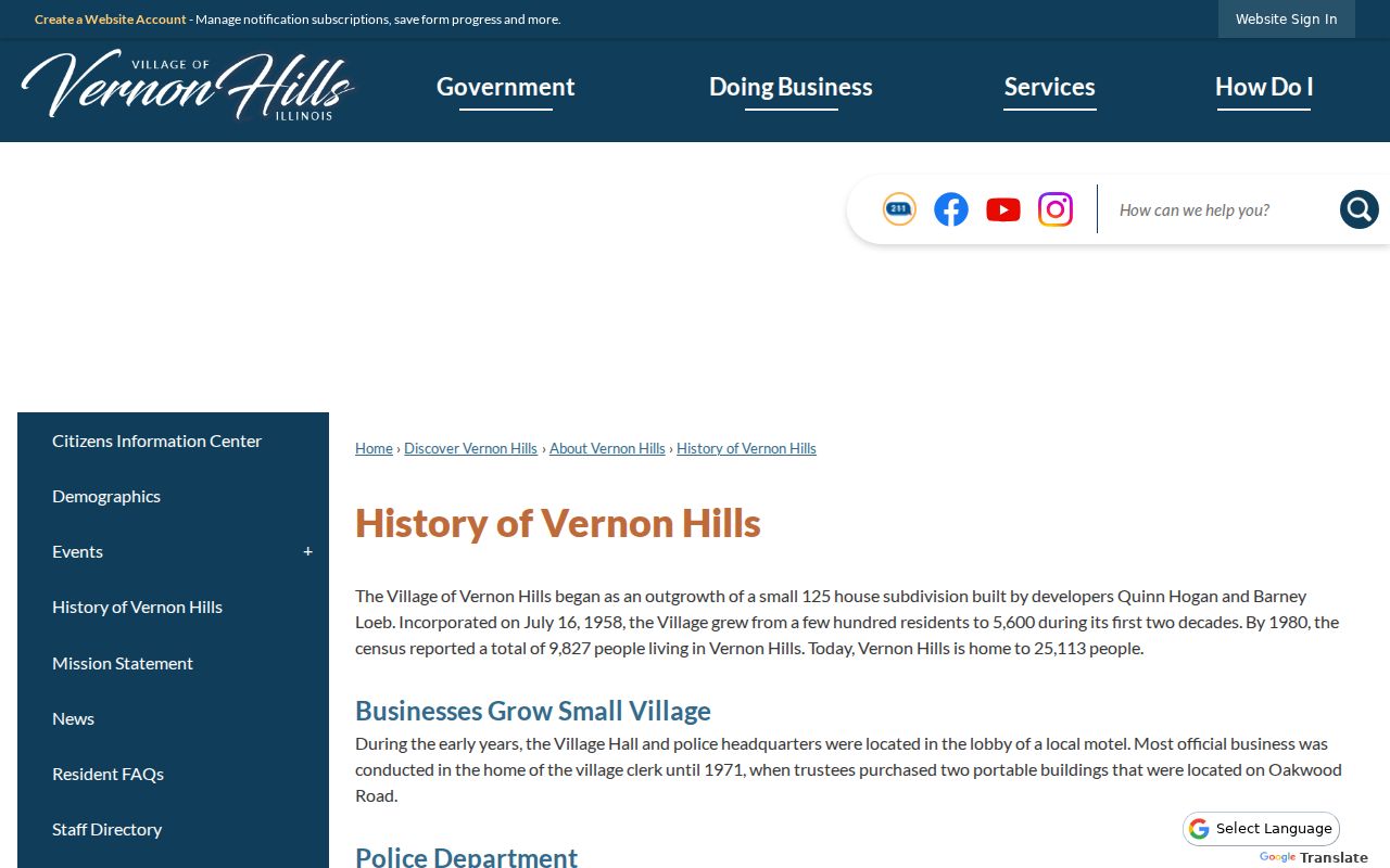 Official Vernon Hills history explaining ZIP geography and growth